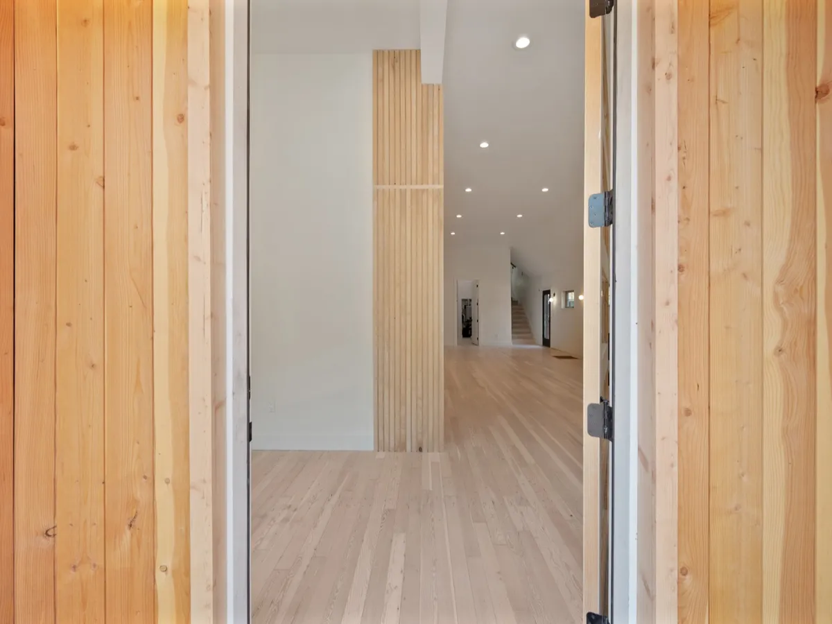 Interior wood slat wall detail in a custom home