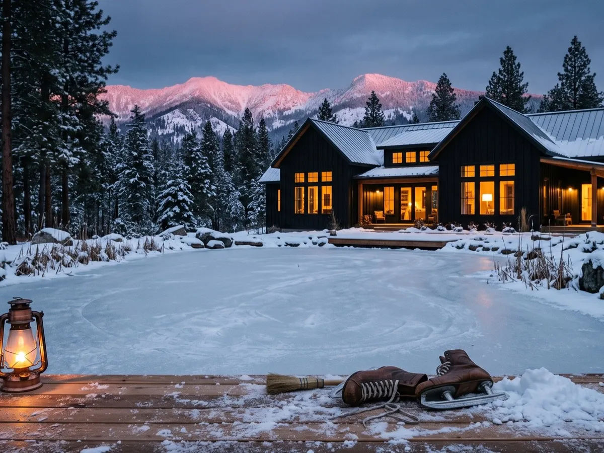 Concept image of a frozen natural pool doubling as a winter ice-skating feature